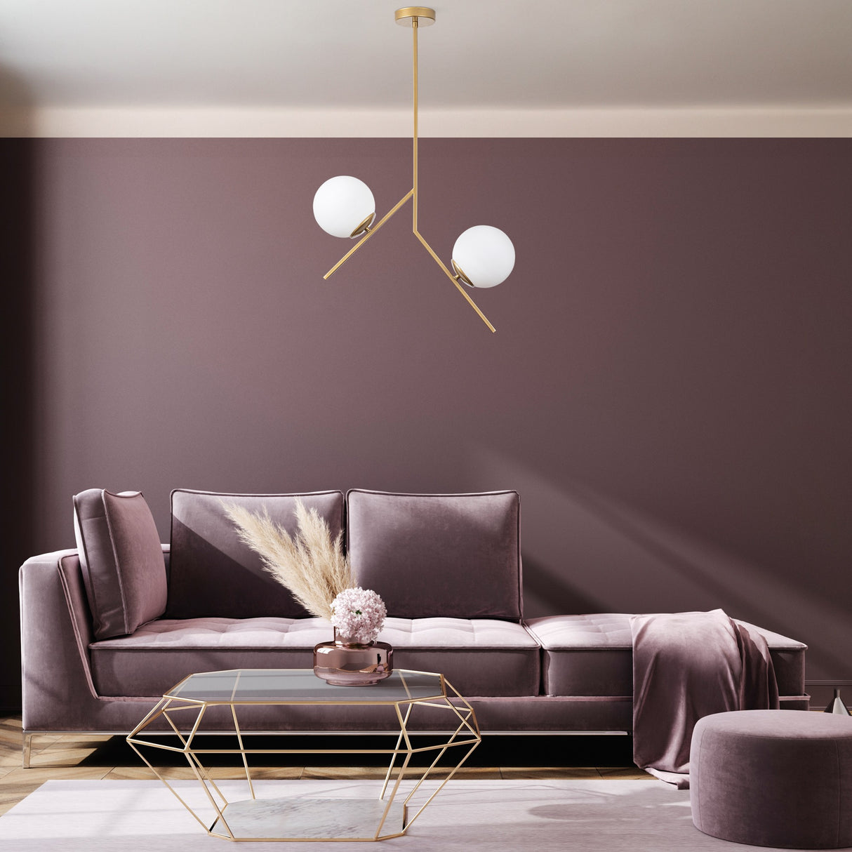 Hængelampe 2-lys Guld Glas Nimbus