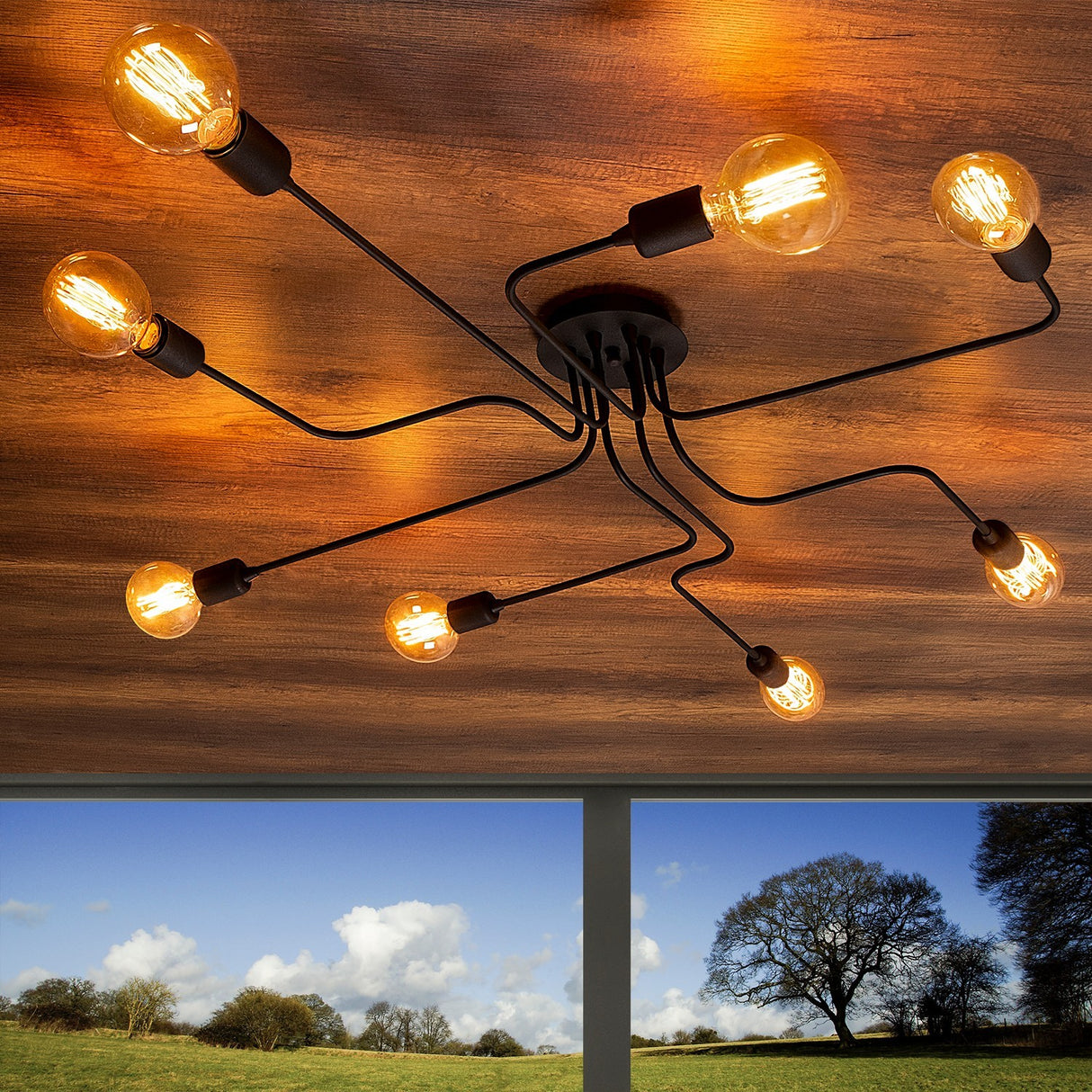 Hængelampe 8-lys L Sort Metal Striker