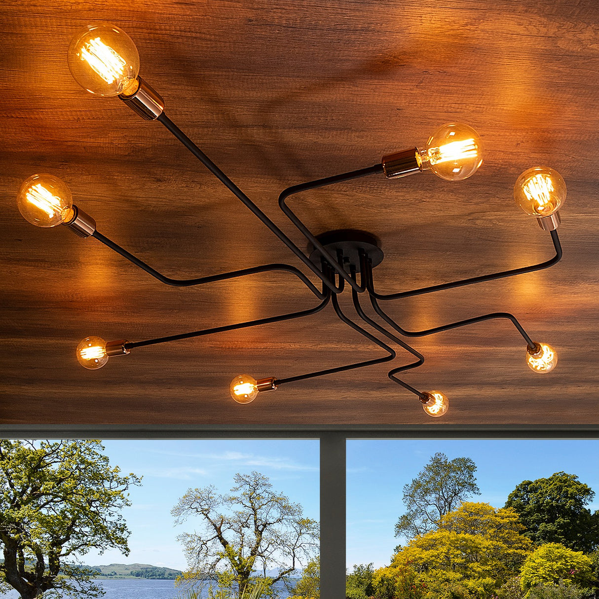 Hængelampe 8-lys XL Sort Metal Striker