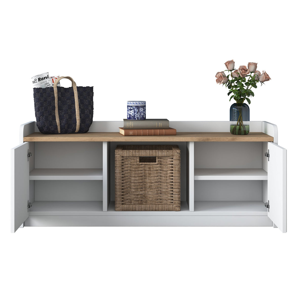 Schoenenkasten - Schoenenkast Samos Wit Walnoot Melamine - Dimehouse