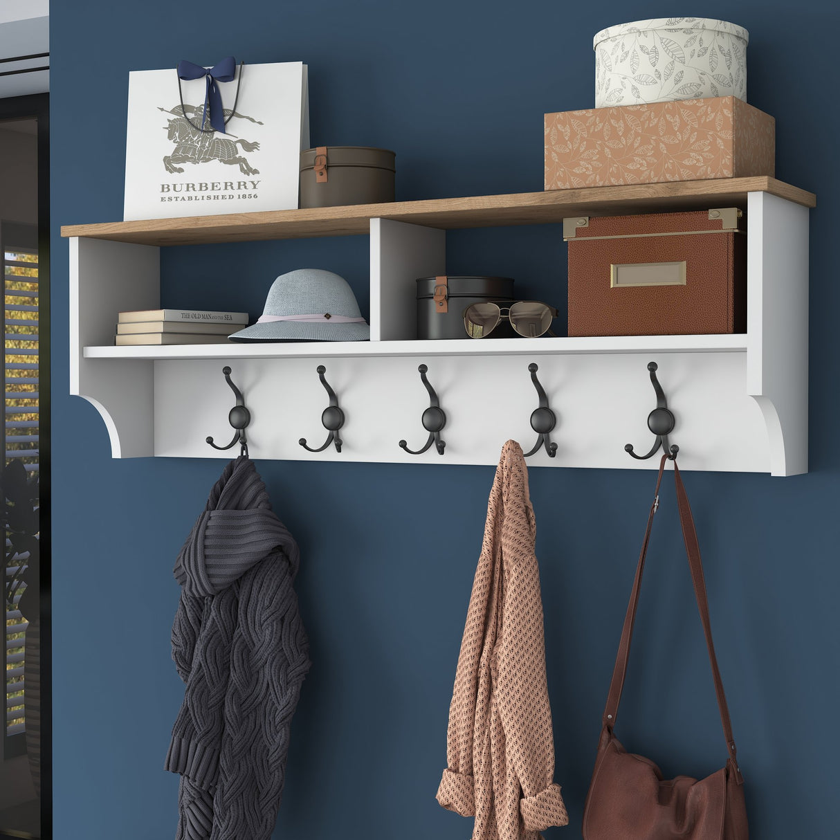 Møbel sæt Garderobe - Skoskab - Hvid-Valnød Melamin