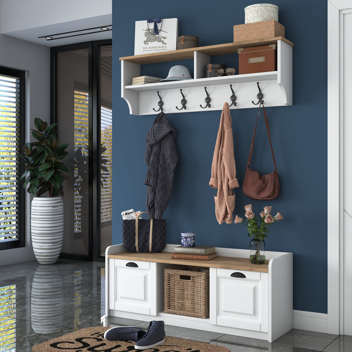 Møbel sæt Garderobe - Skoskab - Hvid-Valnød Melamin