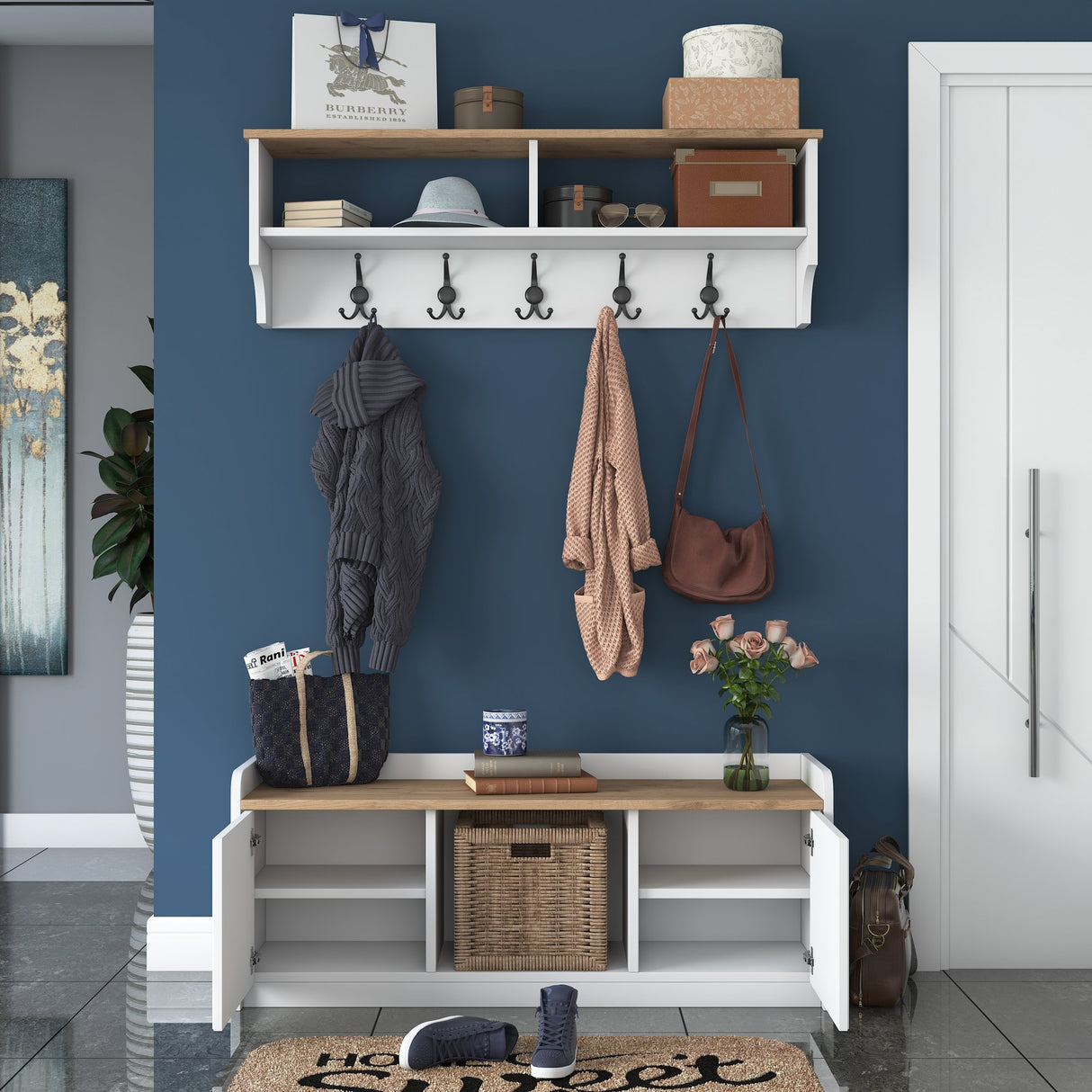 Møbel sæt Garderobe - Skoskab - Hvid-Valnød Melamin