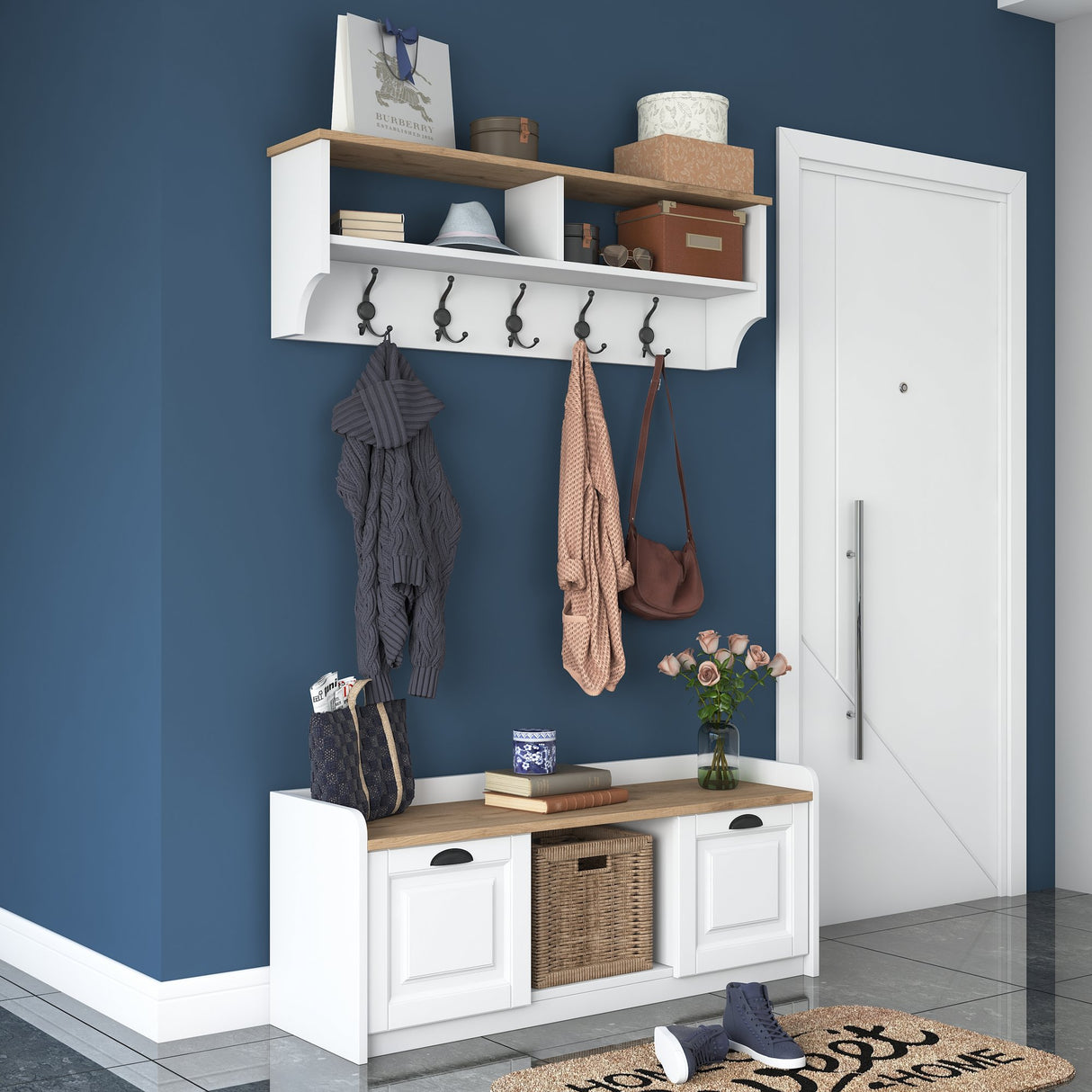 Møbel sæt Garderobe - Skoskab - Hvid-Valnød Melamin