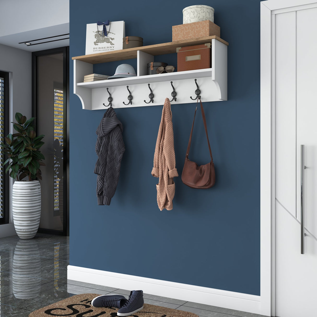 Kapstok Hally Hvid 15-hager - To rum