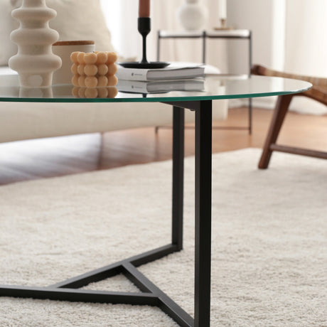 Rund Glas Sofabord 75 cm - Sort Metalramme