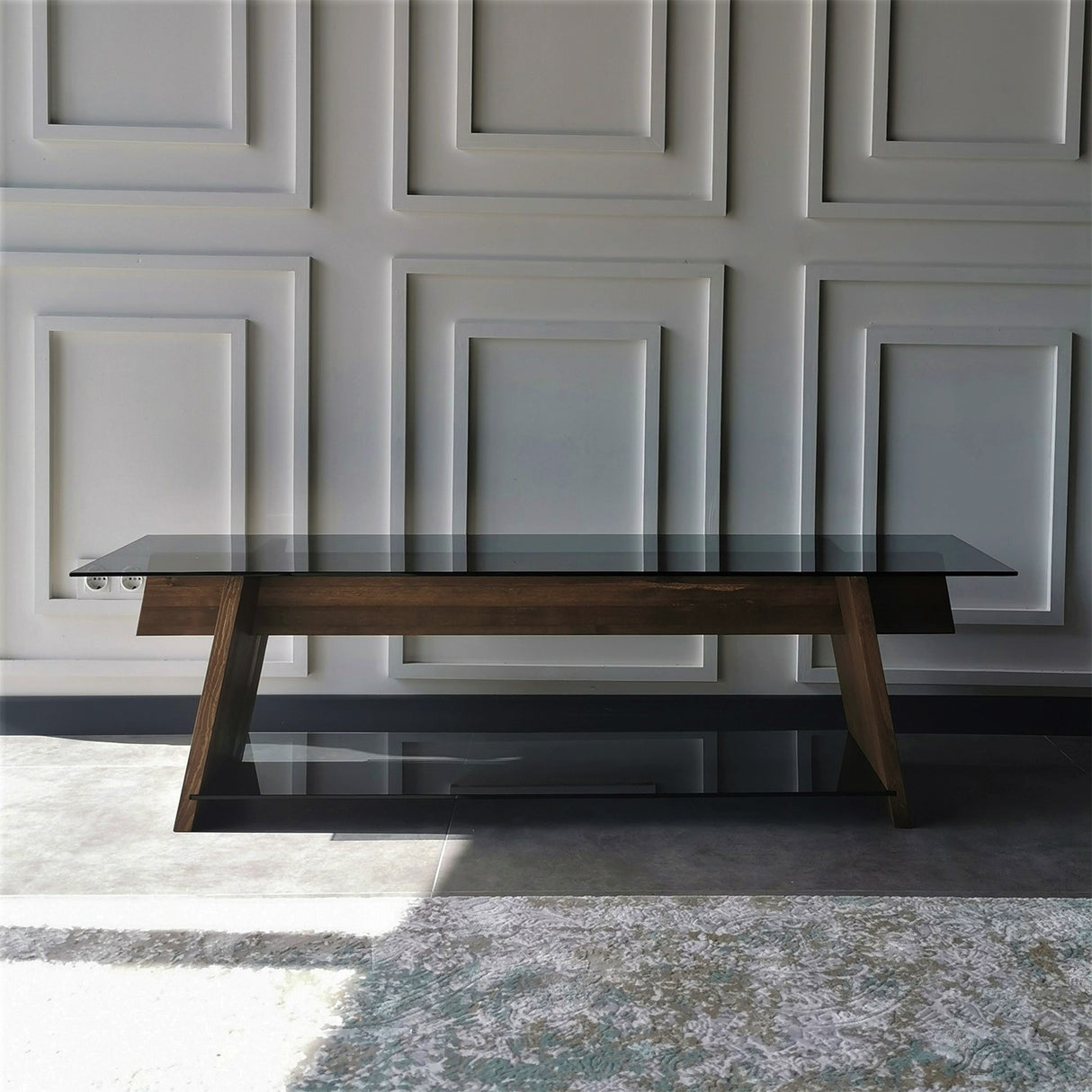TV Meubels - TV Meubel Coral Walnoot Zwart Glas 158x45x40 cm - Dimehouse
