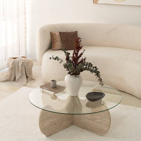 Rund Glas Salontabel 75 cm Travertin - Hima