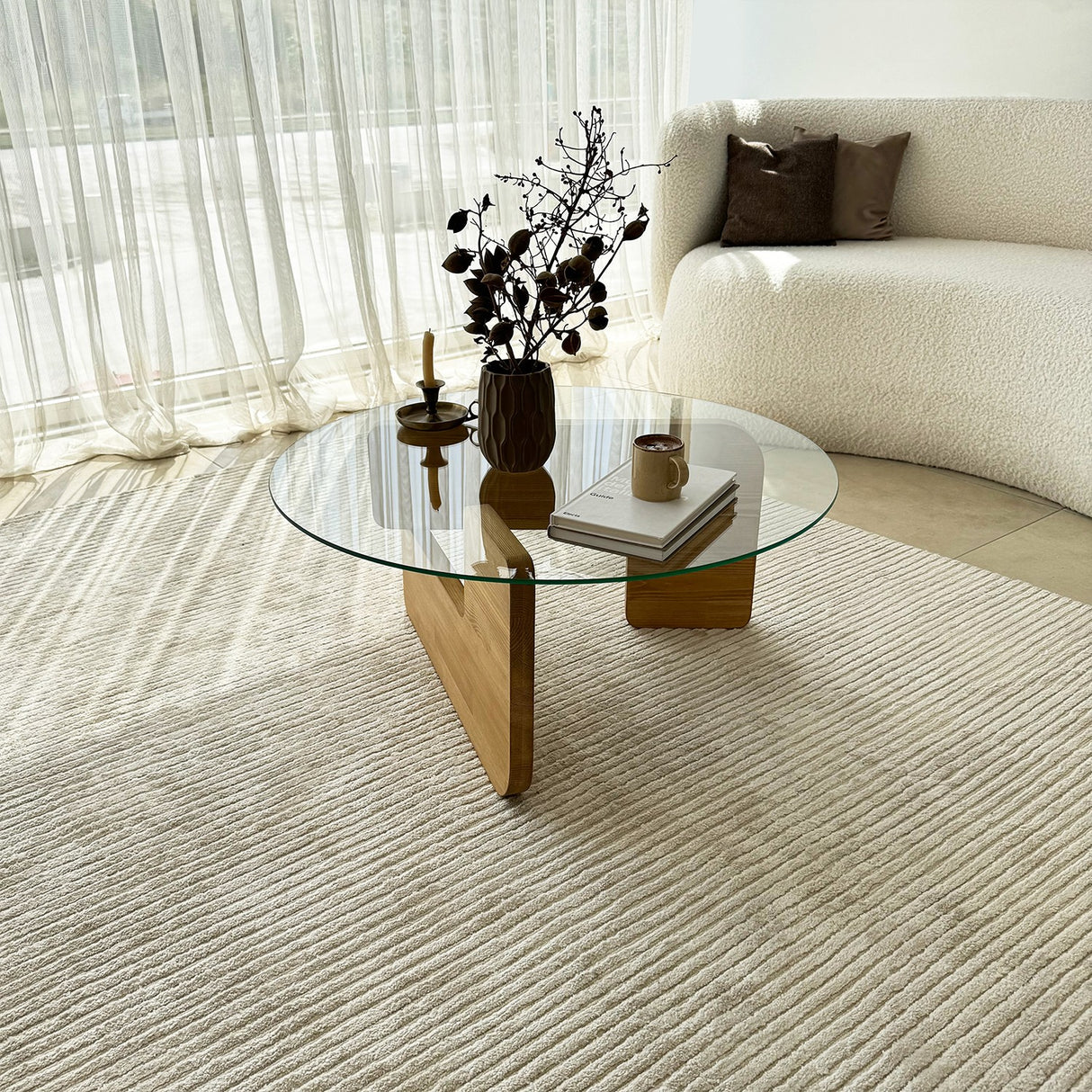 Rund Glas Mio Sofabord - 75 cm - Træunderstel