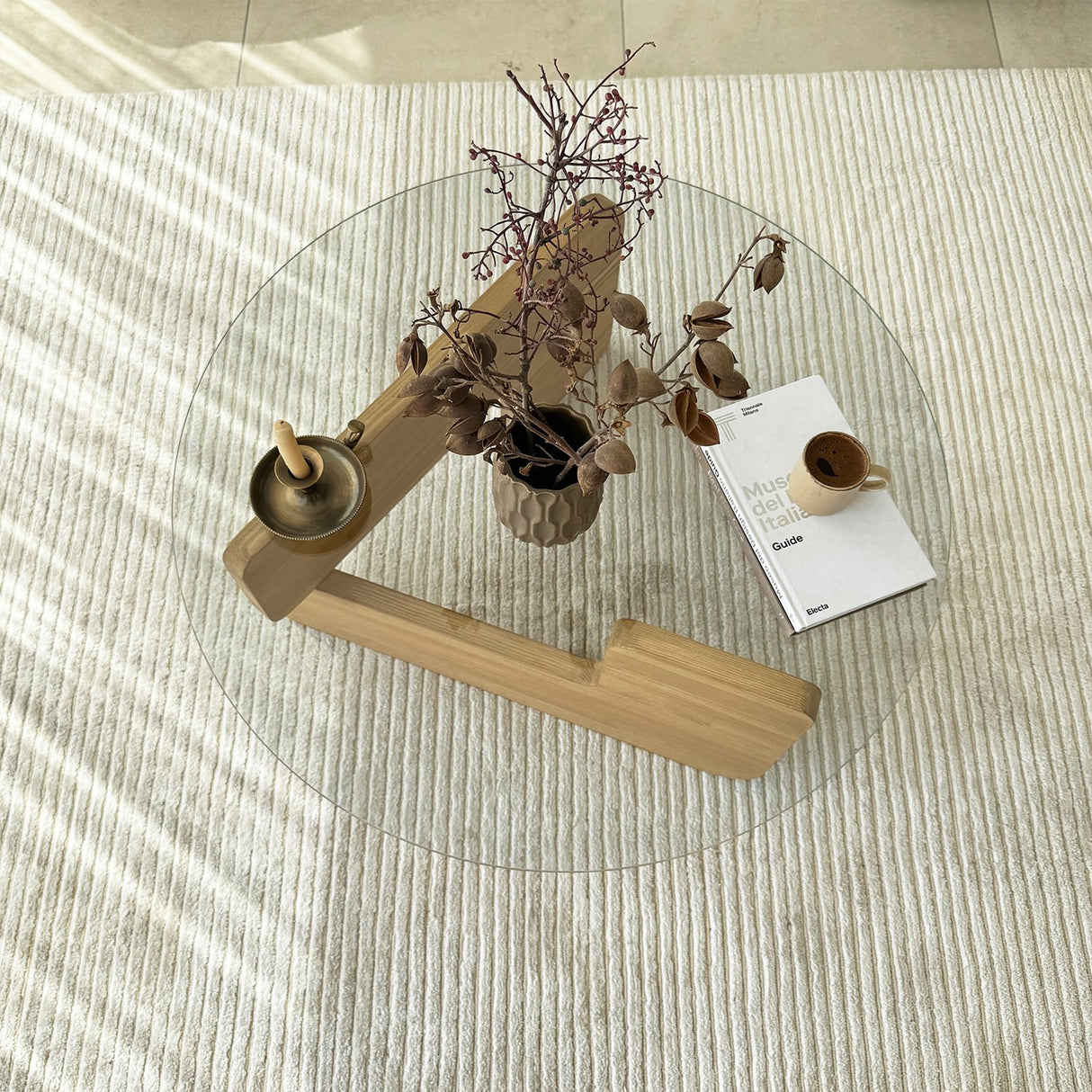 Rund Glas Mio Sofabord - 75 cm - Træunderstel