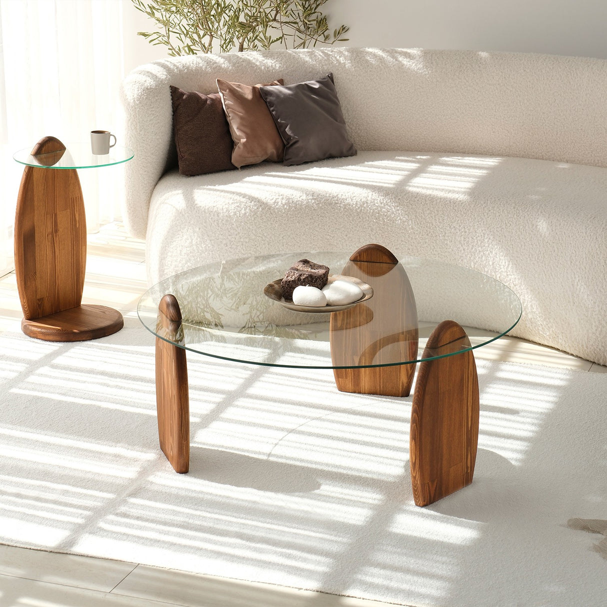 Design Sofabord Rund 90 cm Sunf - Træunderstel