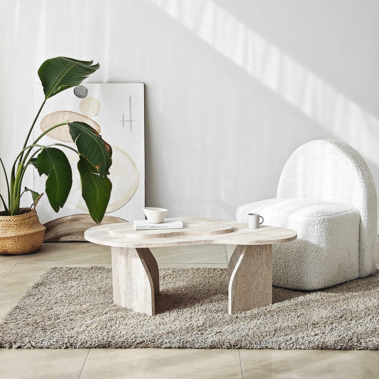 Organisk Sofabord Travertin Melamin marmor look Melta - 105x65 cm
