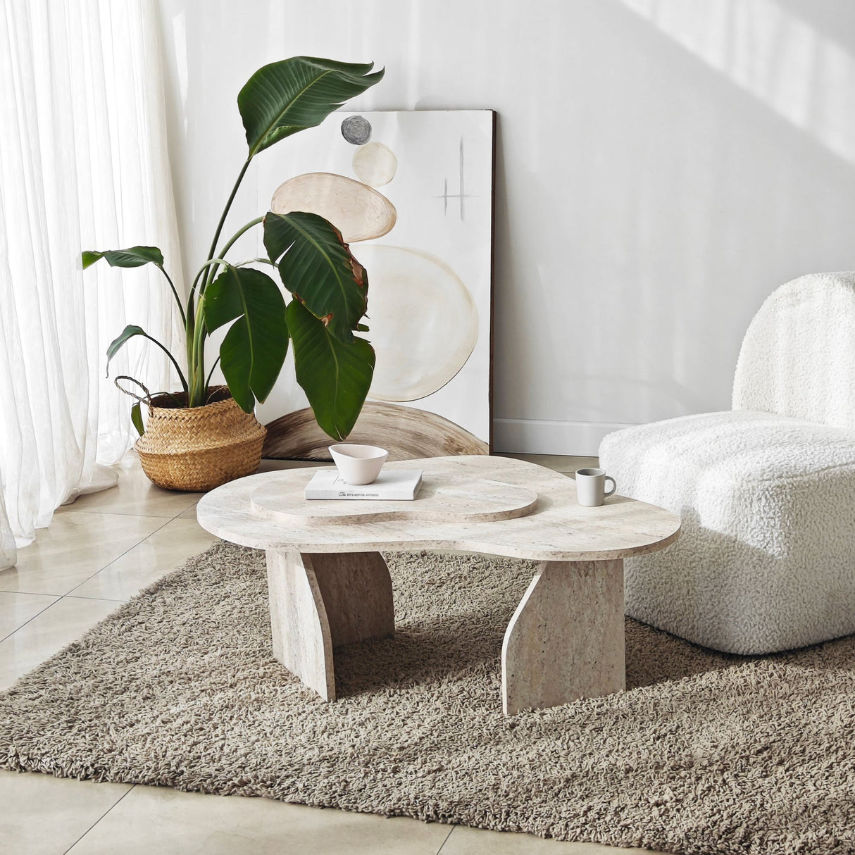 Organisk Sofabord Travertin Melamin marmor look Melta - 105x65 cm