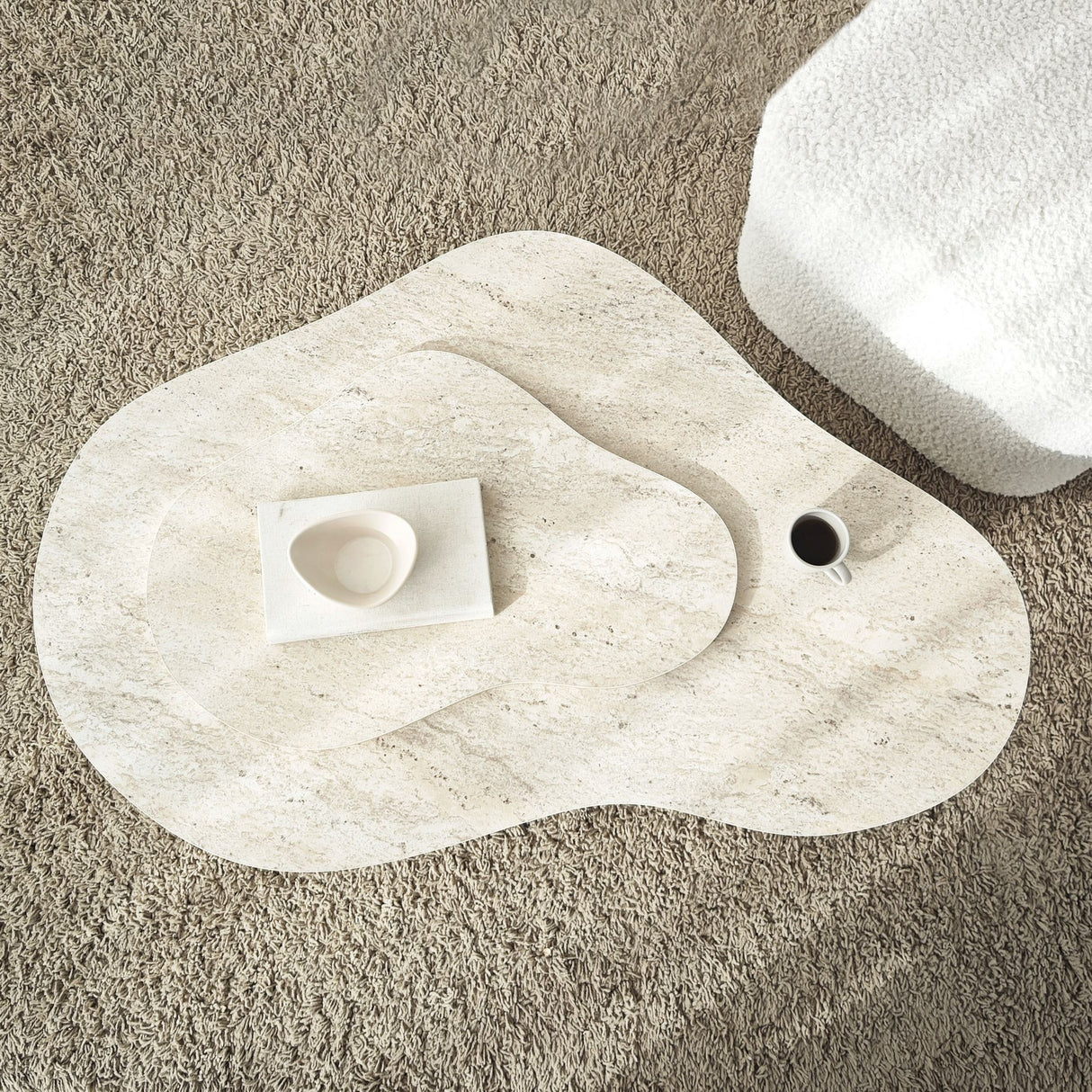 Organisk Sofabord Travertin Melamin marmor look Melta - 105x65 cm