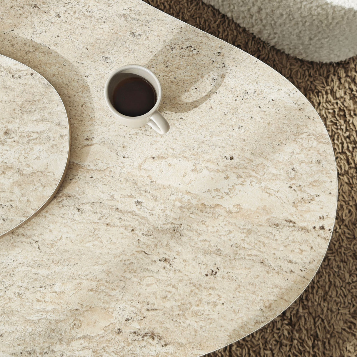 Organisk Sofabord Travertin Melamin marmor look Melta - 105x65 cm