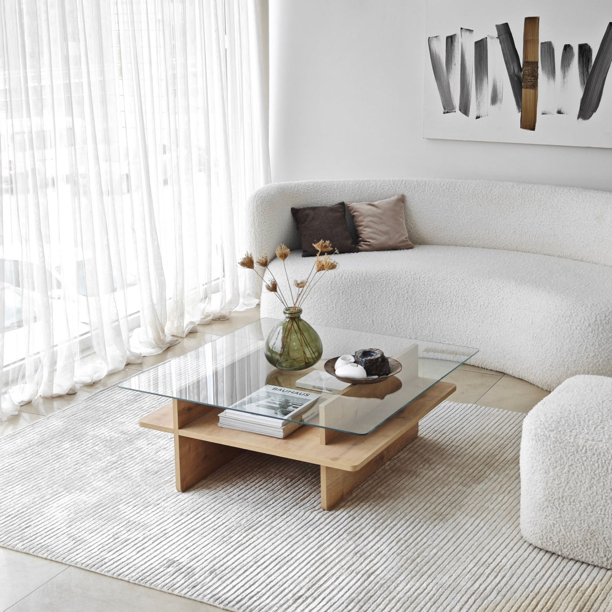 Sofabord Firkantet Glas Sagu - Sapphire Melamin Understel - 90x90 cm