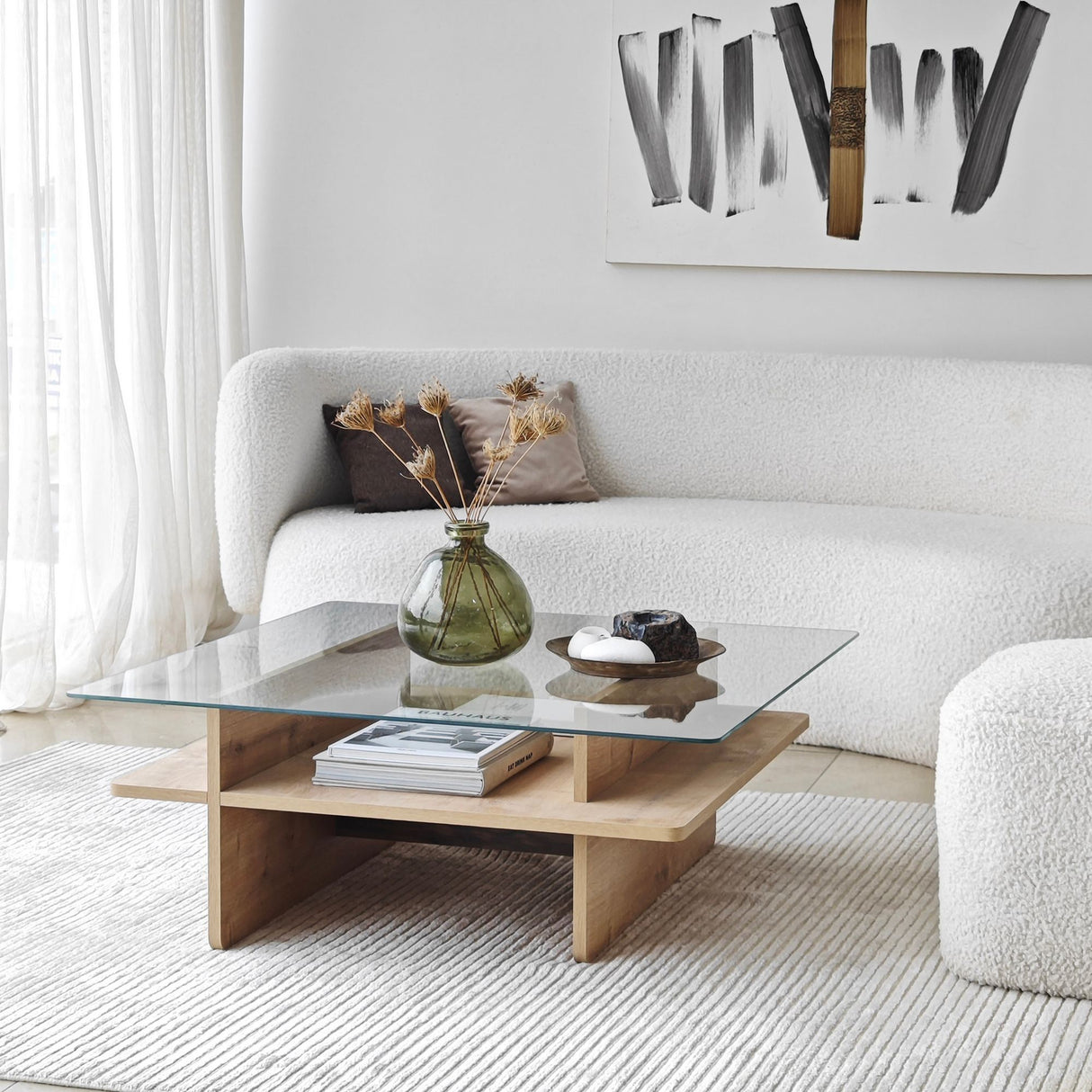 Sofabord Firkantet Glas Sagu - Sapphire Melamin Understel - 90x90 cm