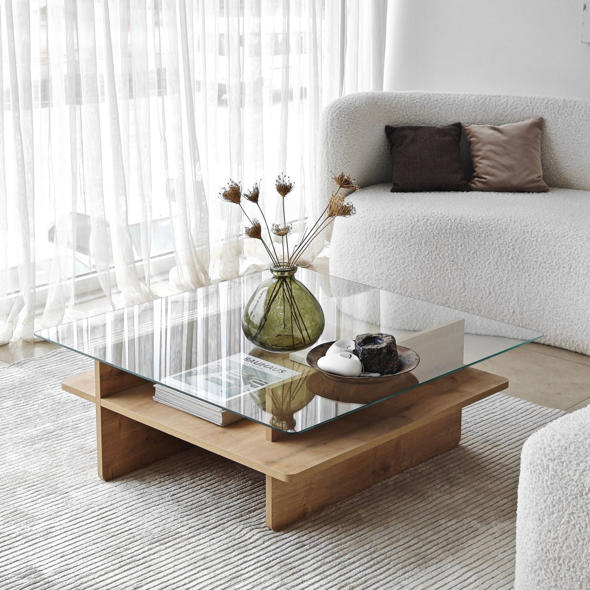 Sofabord Firkantet Glas Sagu - Sapphire Melamin Understel - 90x90 cm