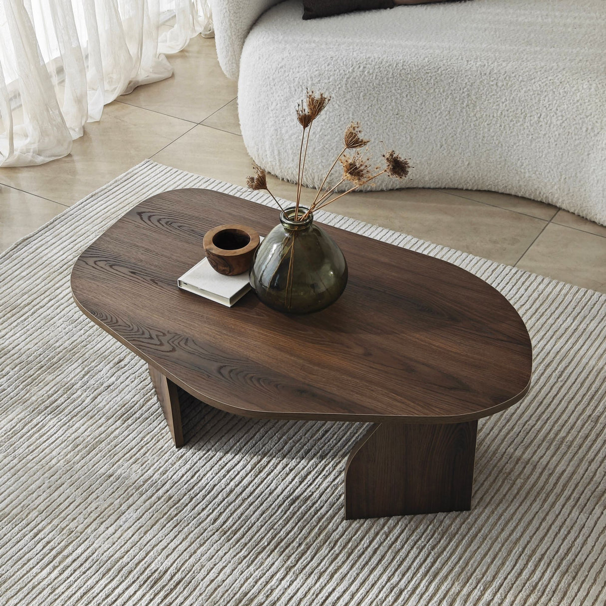 Salontafels - Organische Salontafel Japandi Walnoot Melamine Rack - 105x65 cm - Dimehouse