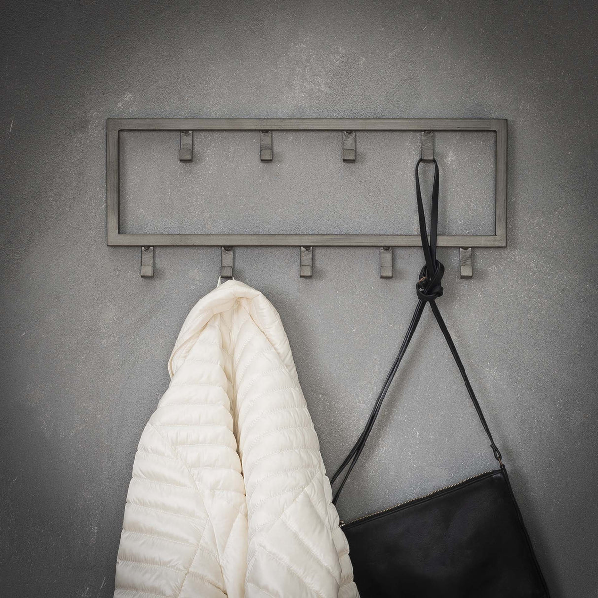 Industriel Bøjle Milano 9 kroge Børstet Metal sølv