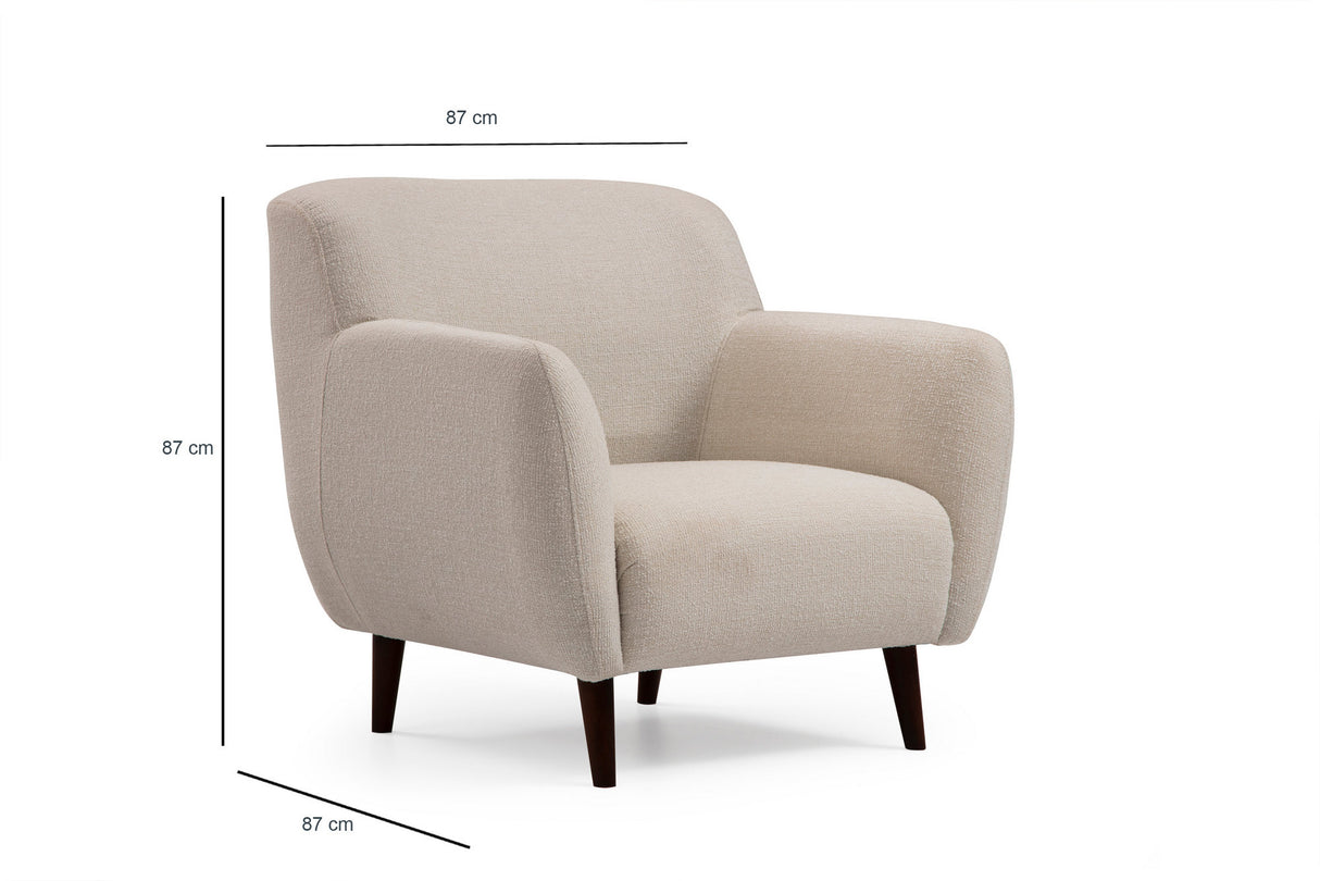 Fauteuils - Japandi fauteuil beige textuur stof met walnoot poten Enna - Dimehouse