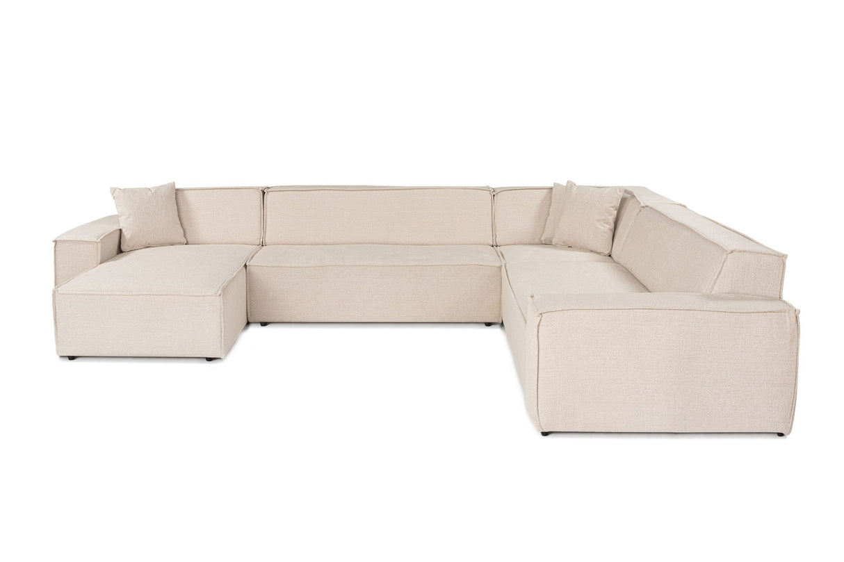 Banken - Hoekbank beige stof met stiknaad - XXL - 8 persoons - Puzzle - Dimehouse