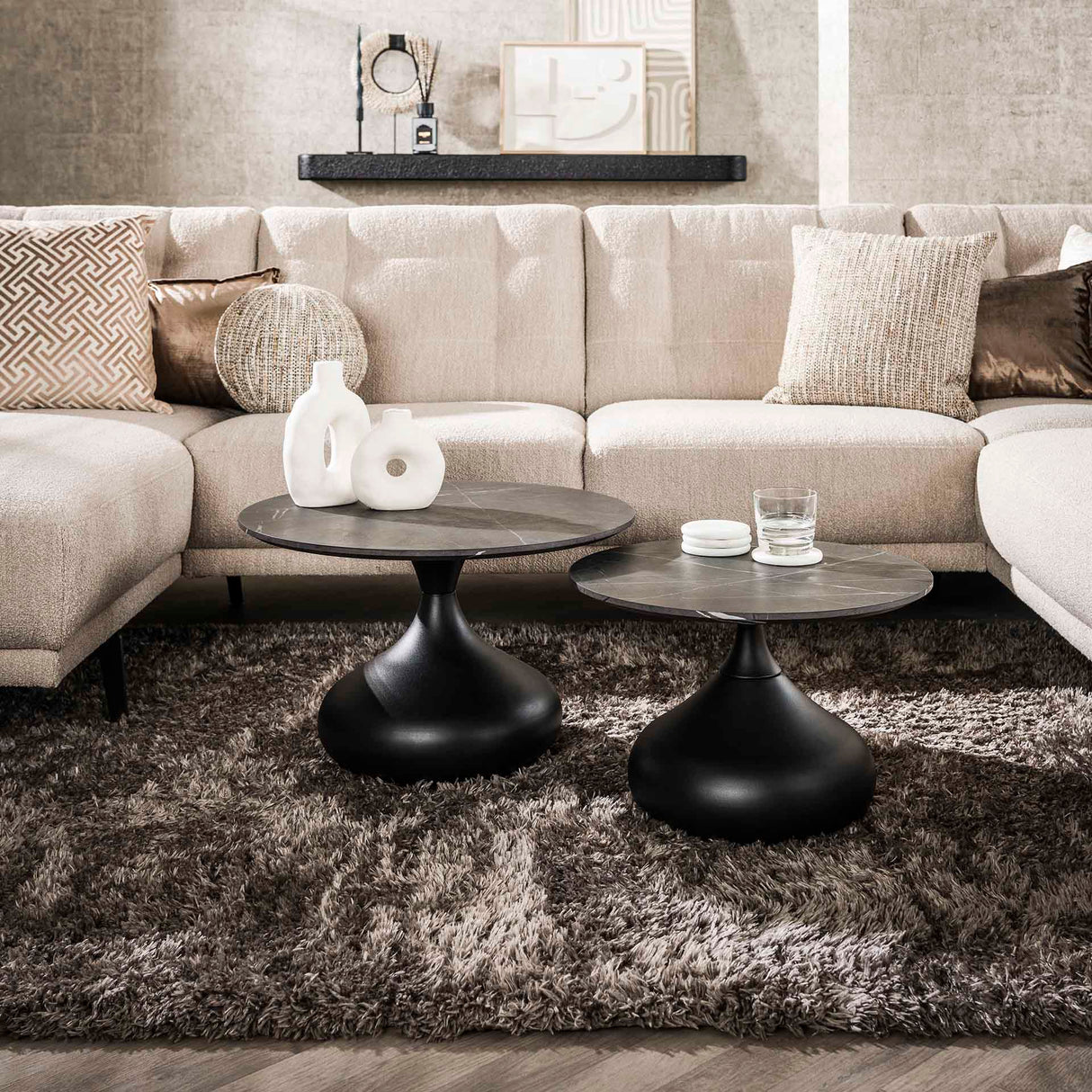 Drop Sofabord Sæt på 2 3D Melamin Graphit Ø60-Ø50