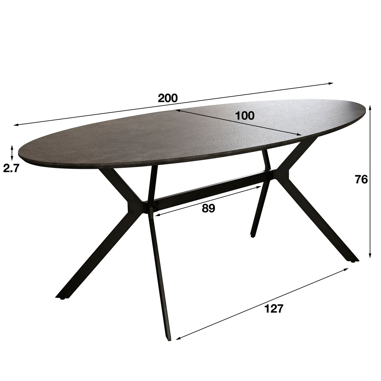 Eettafels - Ovale Eettafel Hayden Industrieel Betonlook 200x100 - Dimehouse