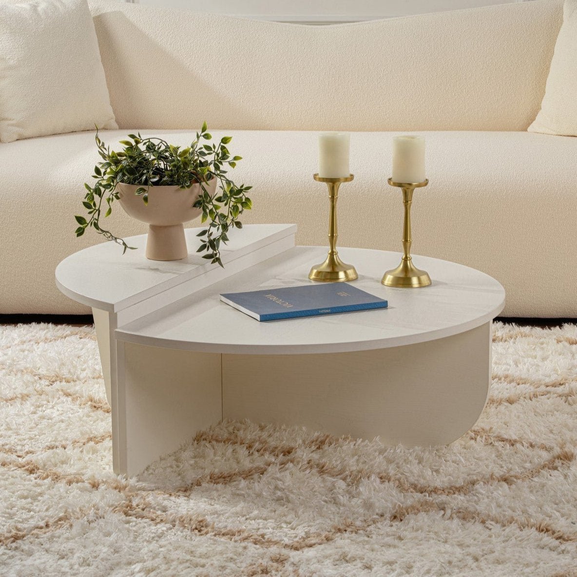 Rundt Sofabord Wood Hvid 85 cm Trælook Melamin Orin