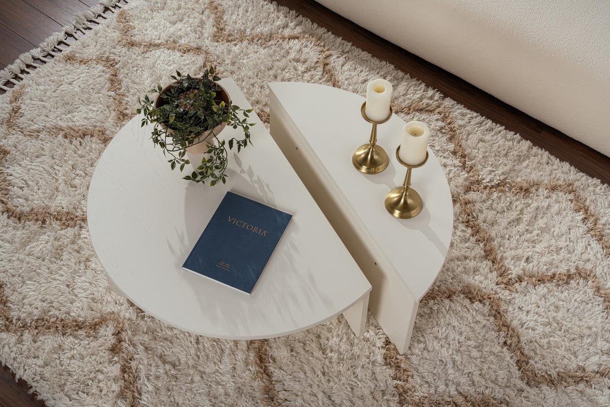 Rundt Sofabord Wood Hvid 85 cm Trælook Melamin Orin