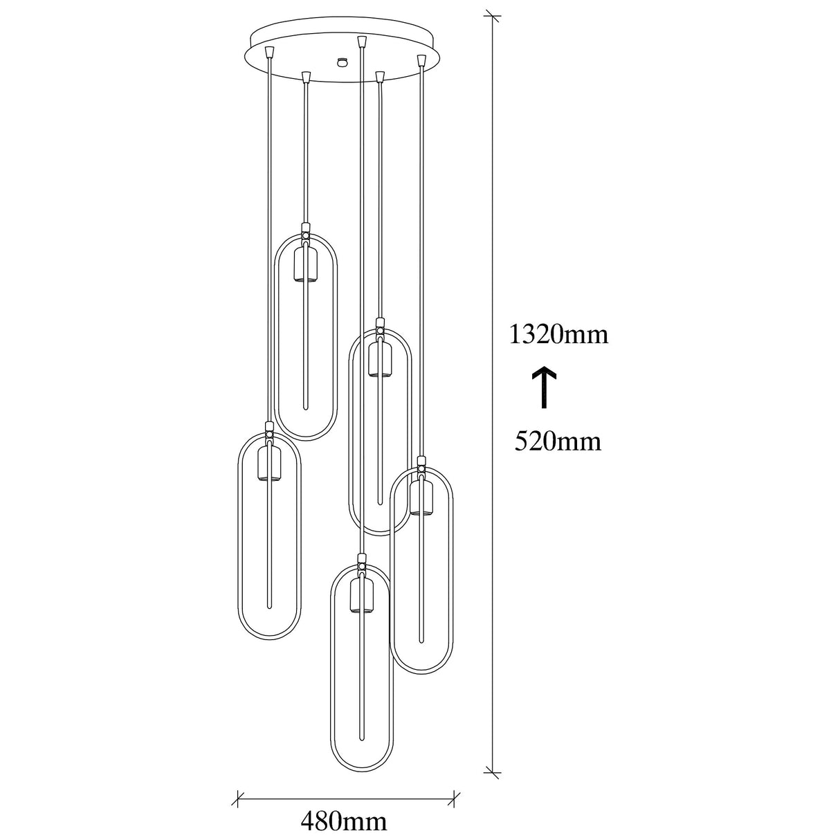 Hængelampe 5-lys Sort Guld Metal Dune