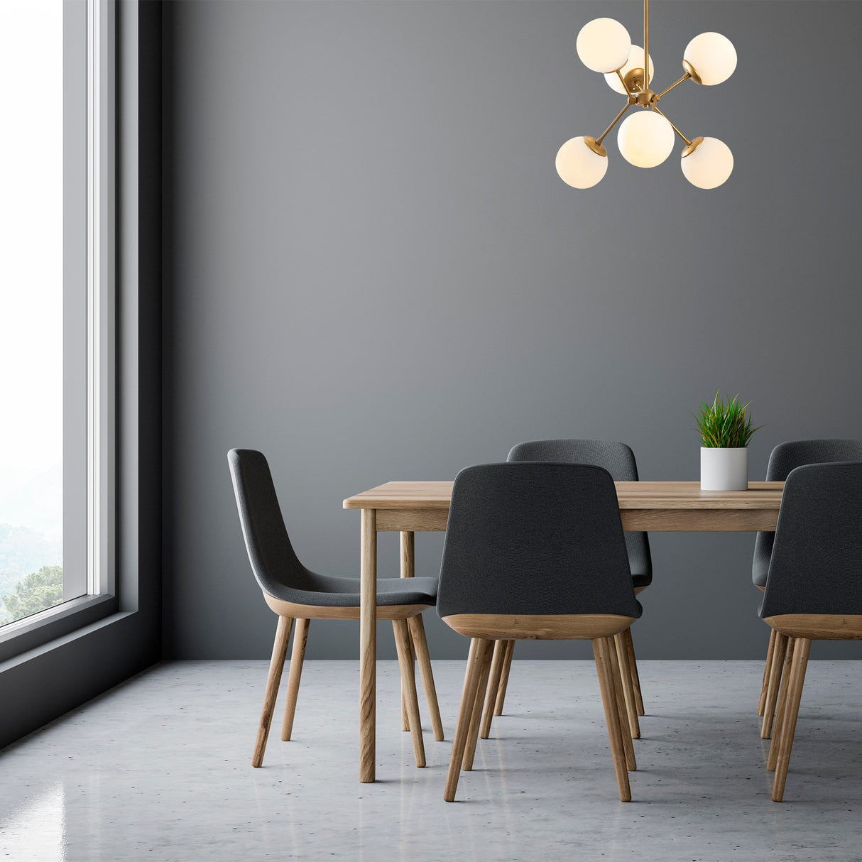 Hængelampe 6-lys Guld Glas Sereno