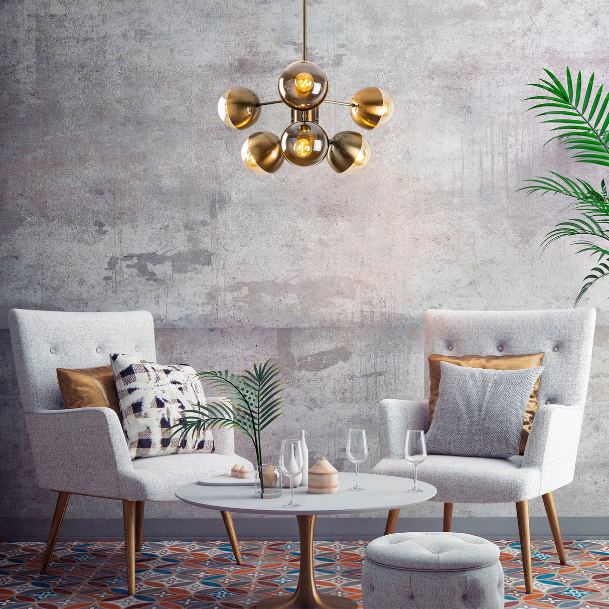 Hængelampe 10-lys Bronze Farvet Glas Carina