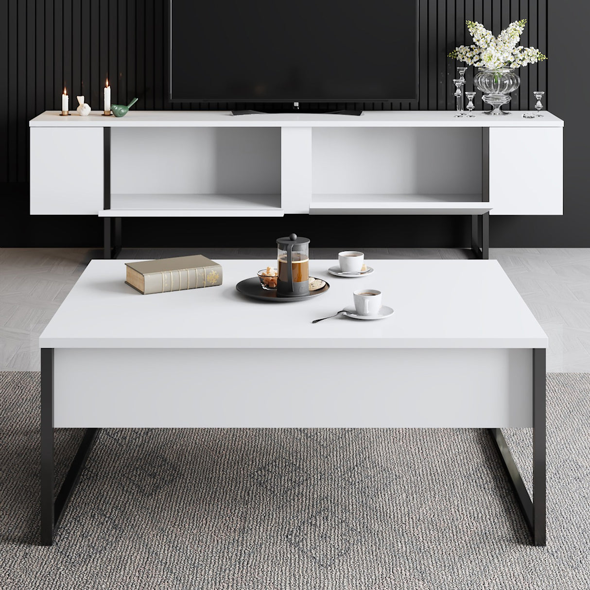 TV-møbel Luksus Hvid Sort Melamin 180x50x30 cm