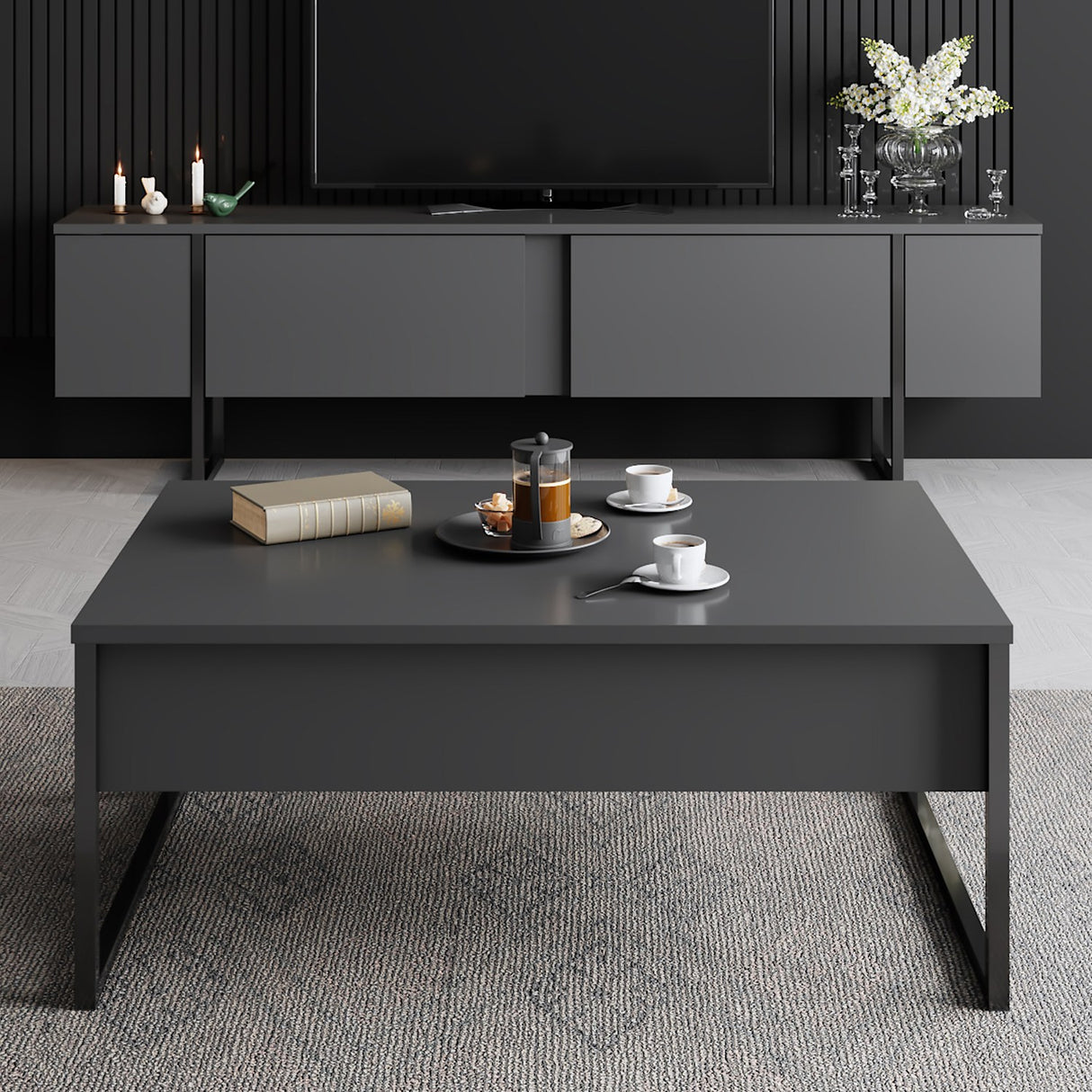 Salontafels - Rechthoekige Salontafel Antraciet Luxe 90x60 - Zwart Frame - Dimehouse