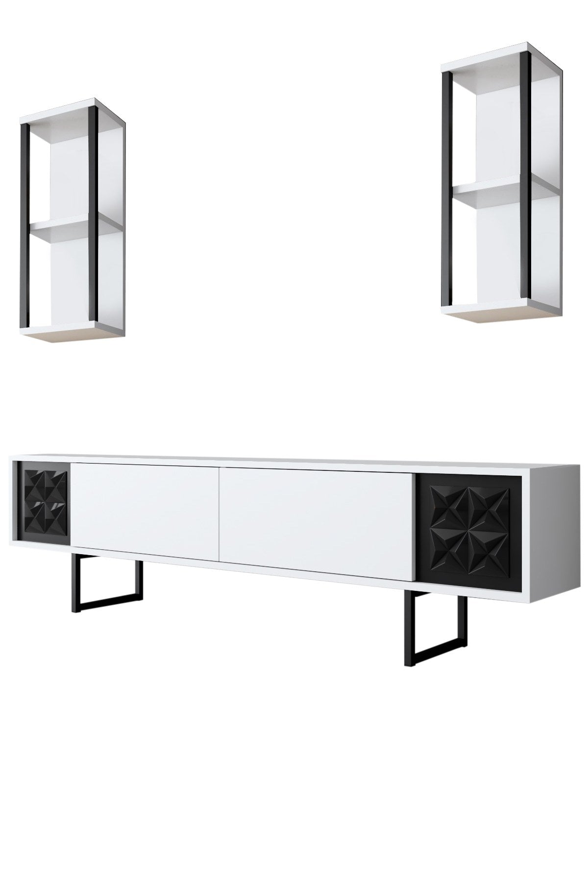 TV Meubels - TV Meubel Set Black Line Wit Zwart Melamine 180x48x30 cm - Dimehouse