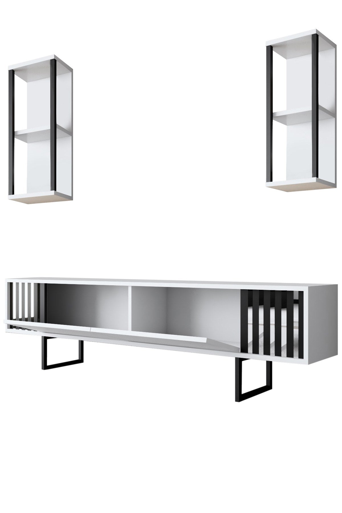 TV Møbelsæt Krom Line Hvid Sort Melamin 180x48x30 cm