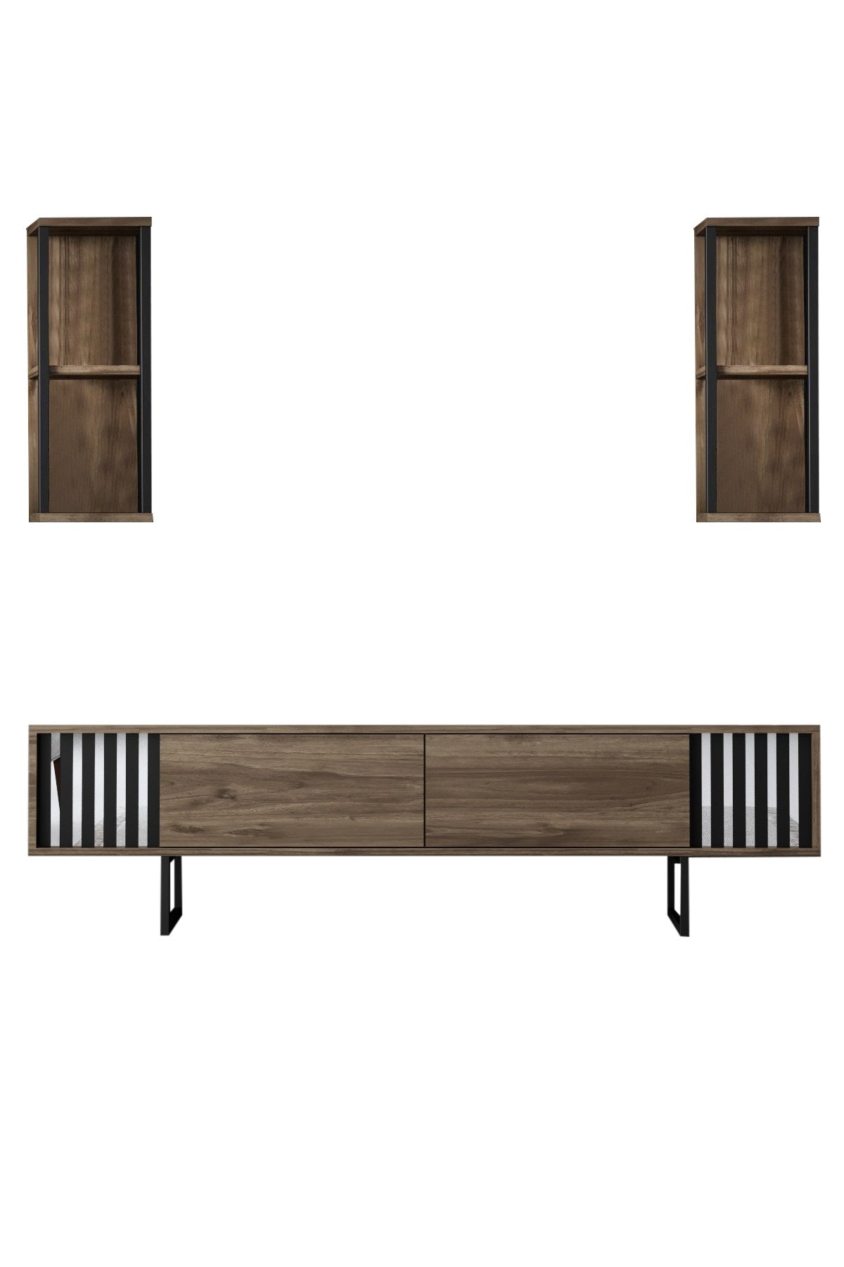 TV Møbelsæt Krom Line Valnød Sort Melamin 180x48x30 cm