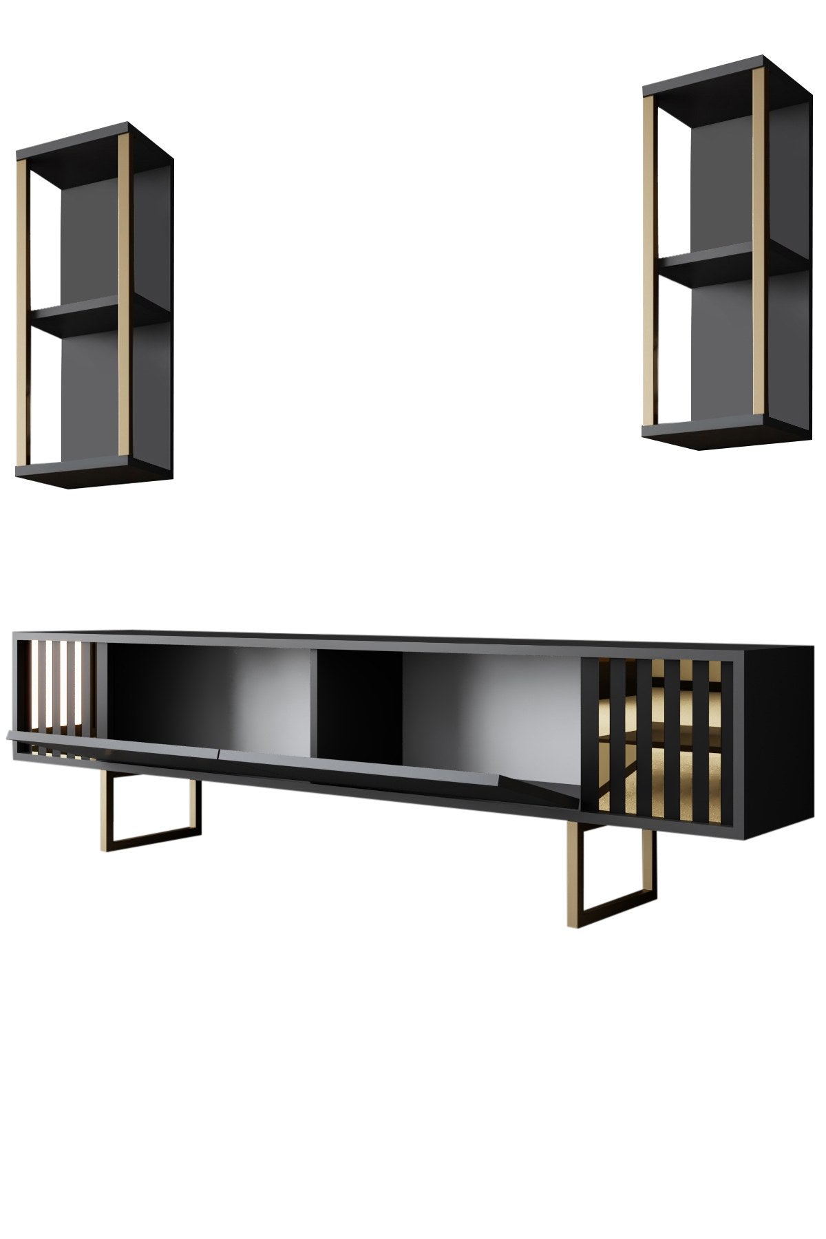 TV Meubels - TV Meubel Set Gold Line Antraciet Zwart Melamine 180x48x30 cm - Dimehouse