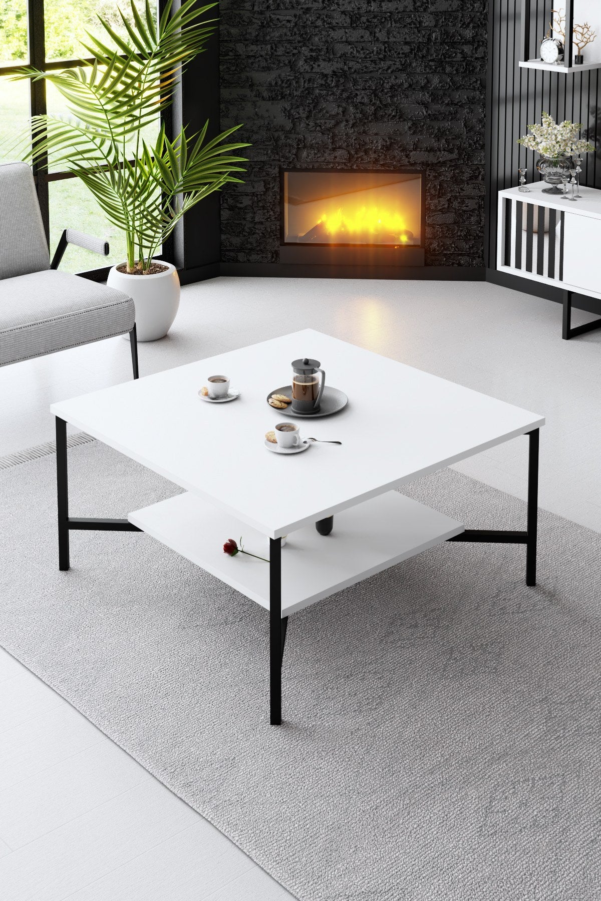 Meubelsets - Meubelset Wit - Zwart - Chrome Line - Salontafel + TV Meubel - Dimehouse