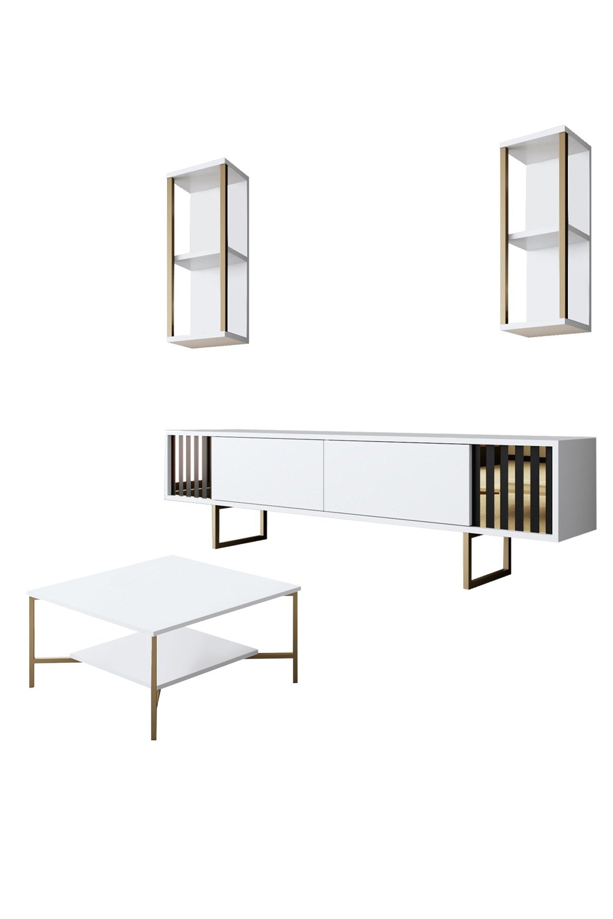 Meubelsets - Meubelset Wit - Goud - Gold Line - Salontafel + TV Meubel - Dimehouse