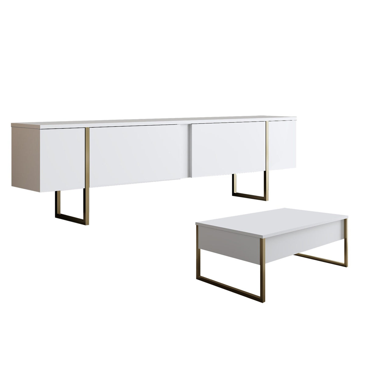 Meubelsets - Meubelset Wit Luxe - Salontafel + TV Meubel - Gouden Frame - Dimehouse