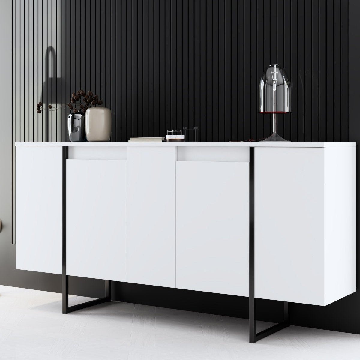 Dressoirs - Modern Dressoir Wit Luxe 160x80x35 - Zwart Frame - Dimehouse