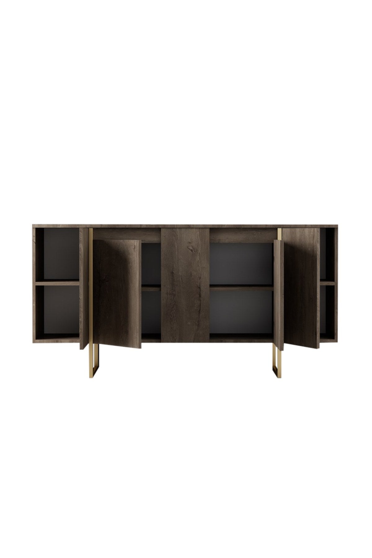 Dressoirs - Modern Dressoir Walnoot Luxe 160x80x35 - Gouden Frame - Dimehouse