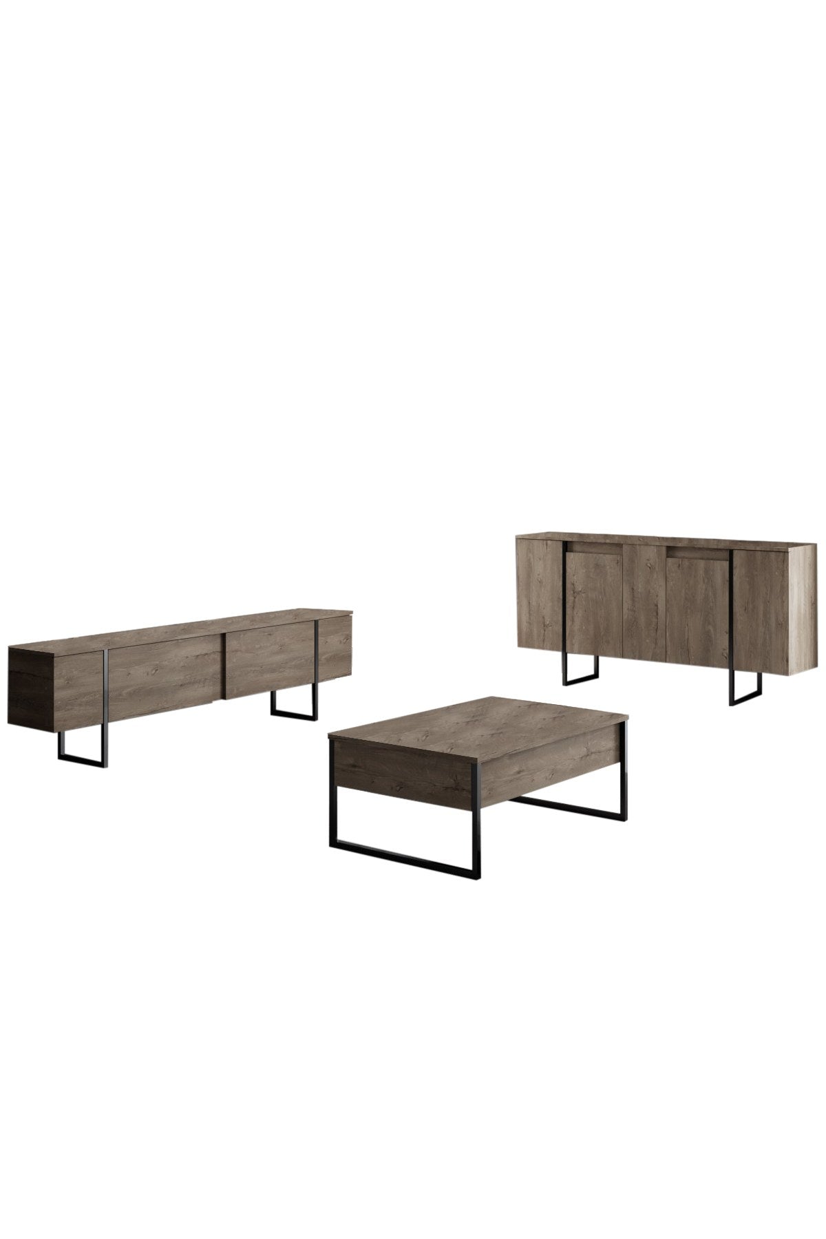 Meubelsets - Meubelset Walnoot Luxe - Salontafel + TV Meubel + Dressoir - Zwart Frame - Dimehouse