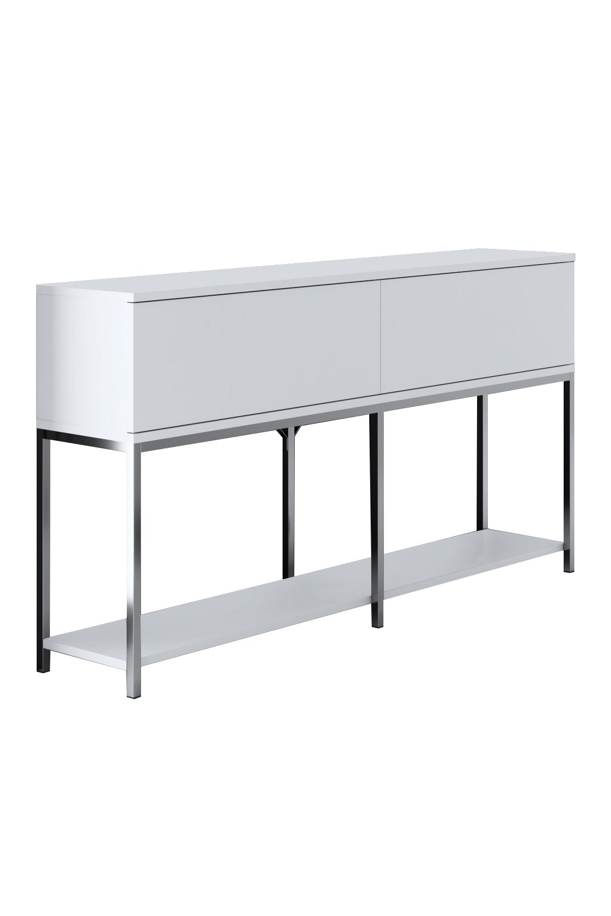Dressoirs - Modern Dressoir Wit Lord 150x30x80 - Zilver Frame - Twee Vakken - Dimehouse