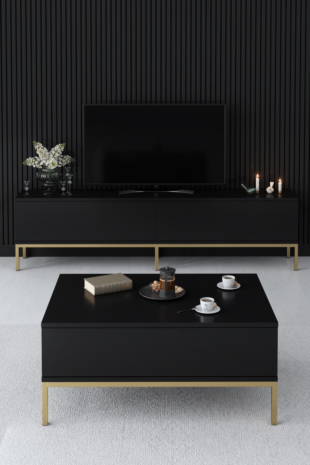 Salontafels - Rechthoekige Salontafel Zwart Lord 90x60 - Gouden Frame - Dimehouse