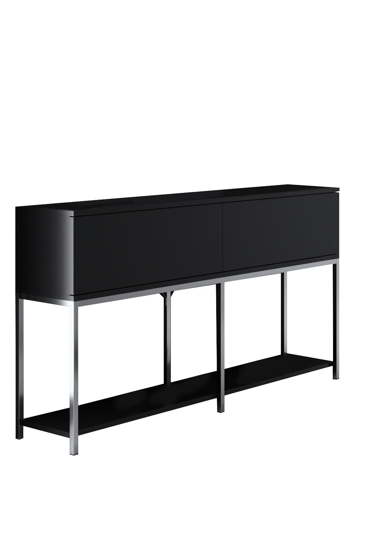 Dressoirs - Modern Dressoir Zwart Lord 150x30x80 - Zilver Frame - Twee Vakken - Dimehouse