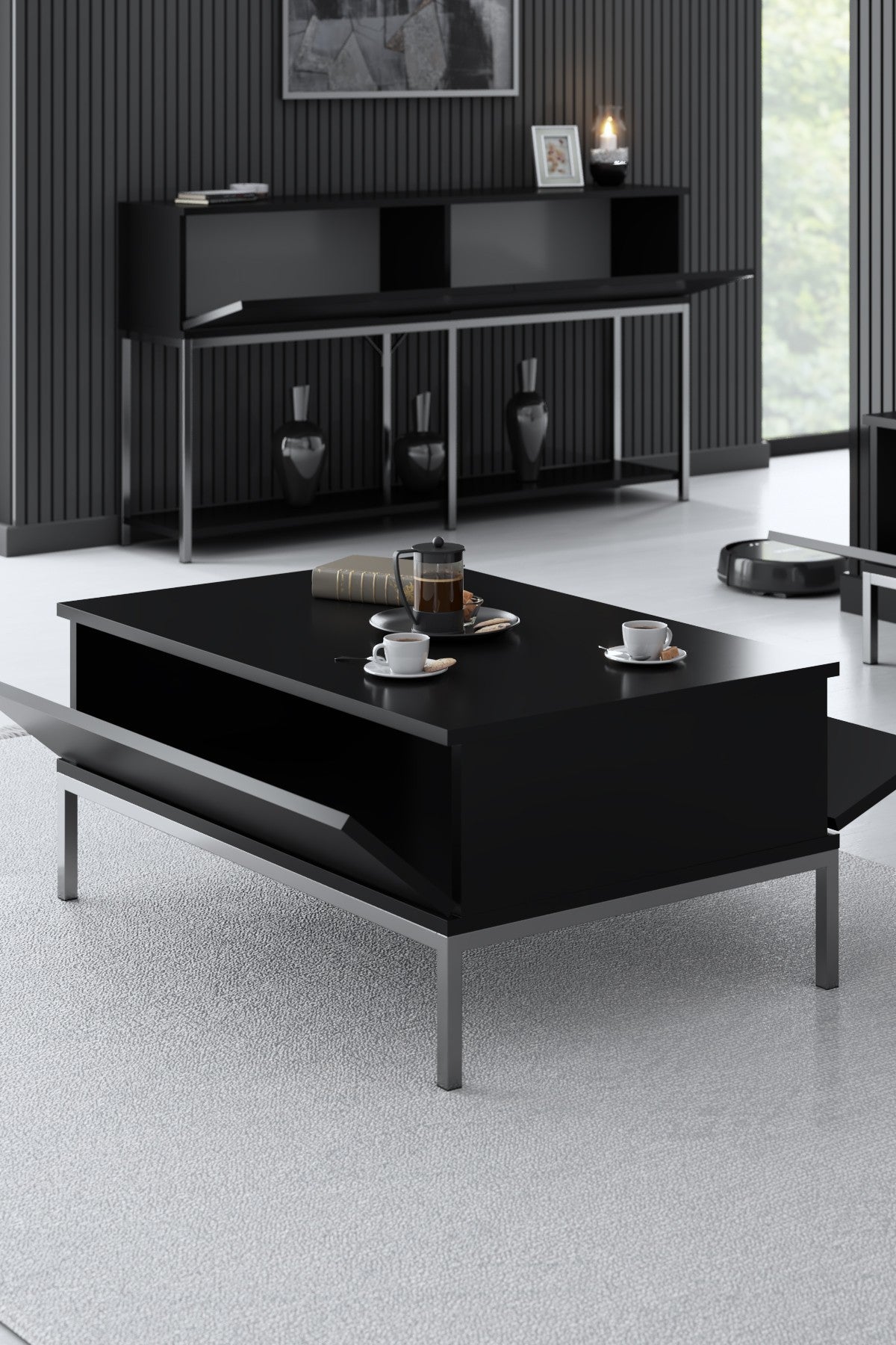 Salontafels - Rechthoekige Salontafel Zwart Lord 90x60 - Zilver Frame - Dimehouse