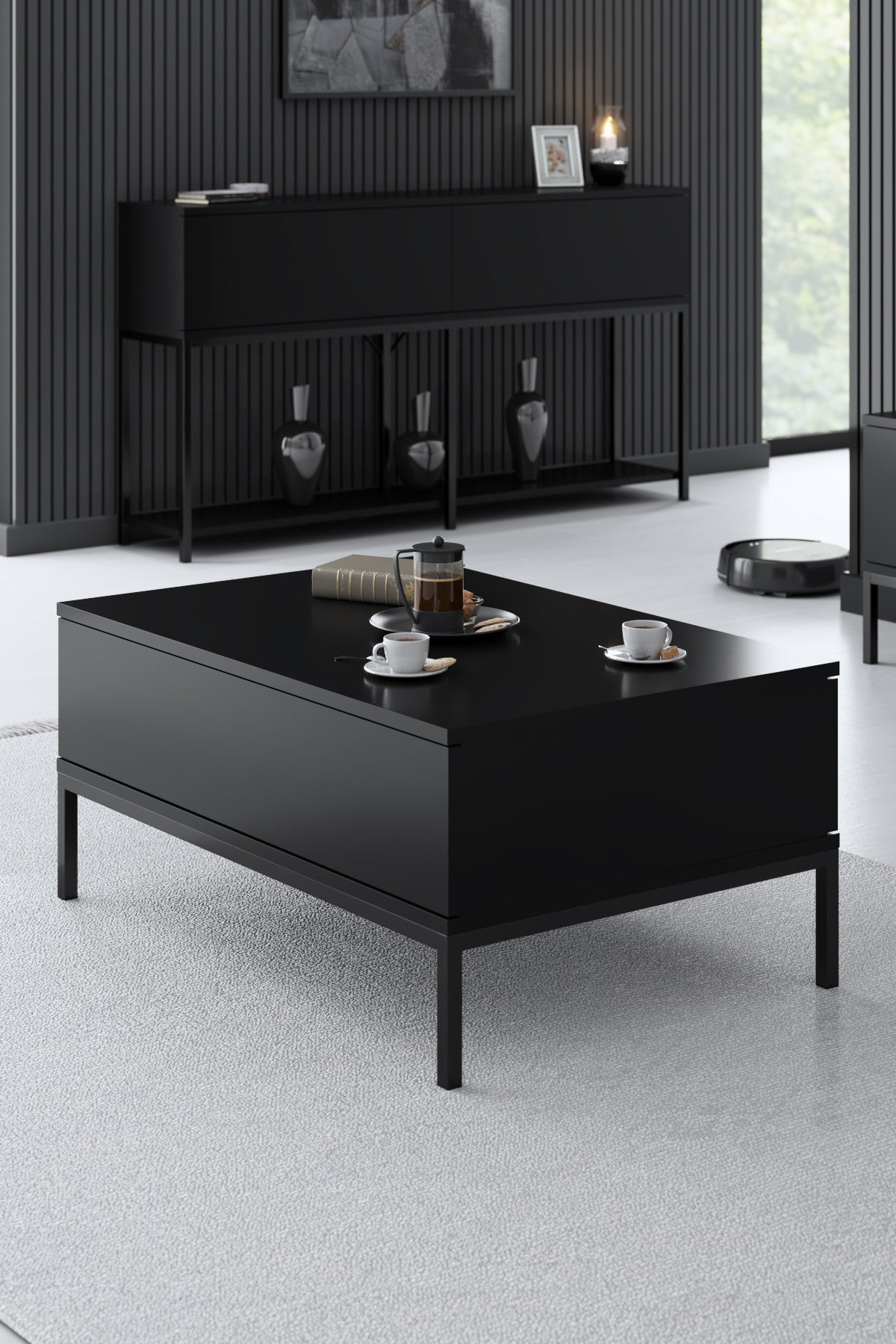 Meubelsets - Meubelset Zwart Lord - Salontafel + TV Meubel + Dressoir - Zwart Frame - Dimehouse